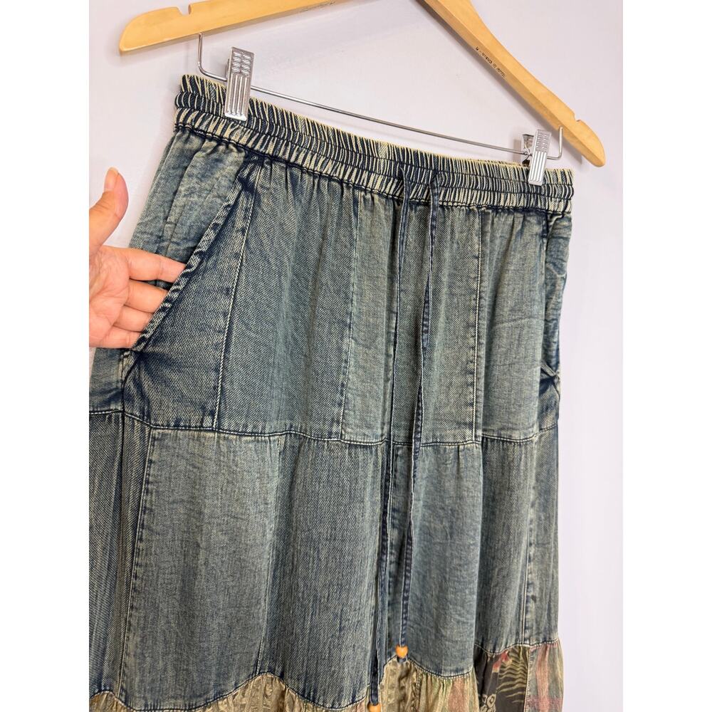 Young Threads Boho chic Tiered Patch Pants Wide Leg Festival Sz M - Picture 6 of 15